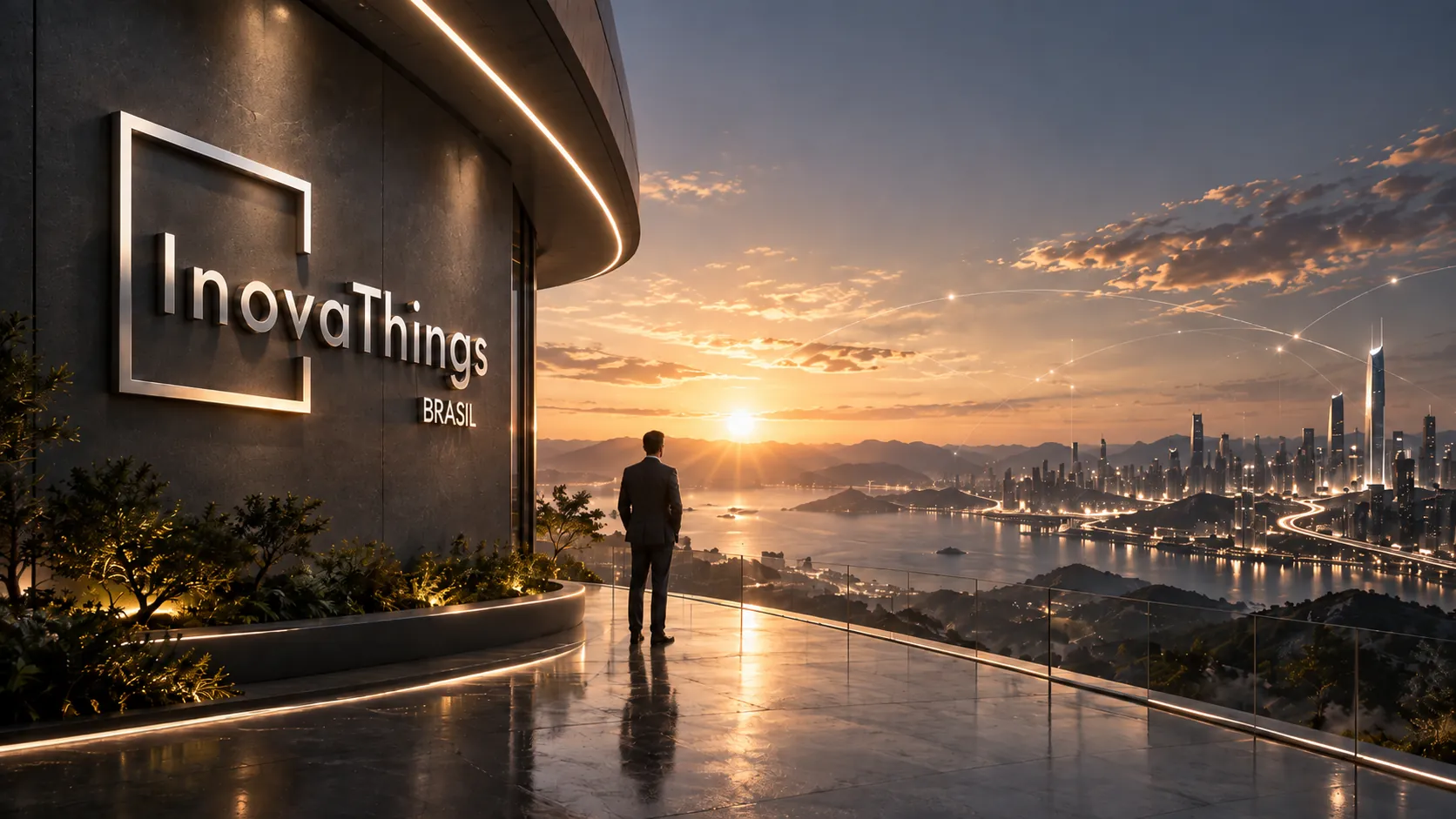 Arquitetura contemporânea ao pôr do sol